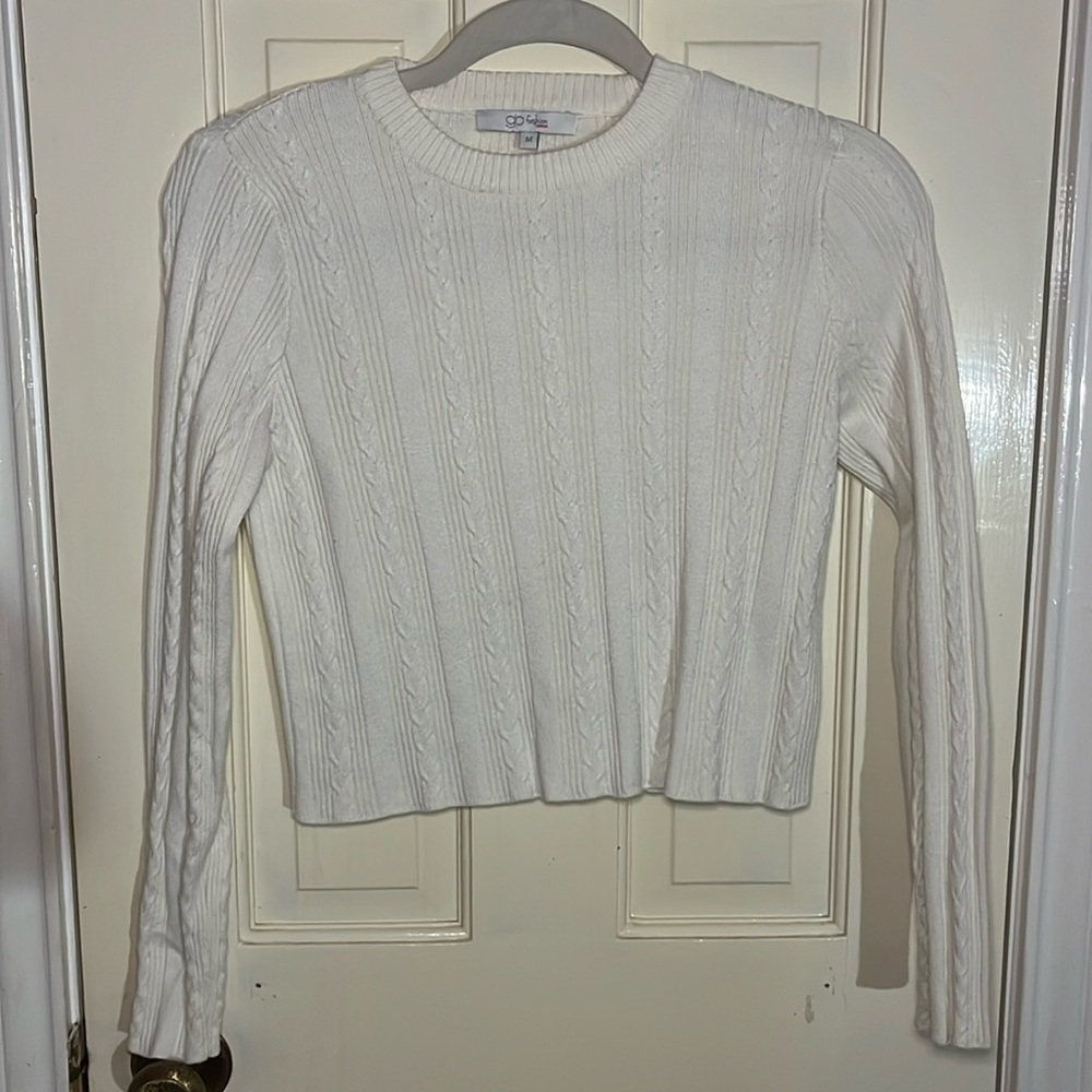 Off-White Round Neck Knit Pattern Cropped Long Sleeve Sweater Size Medium